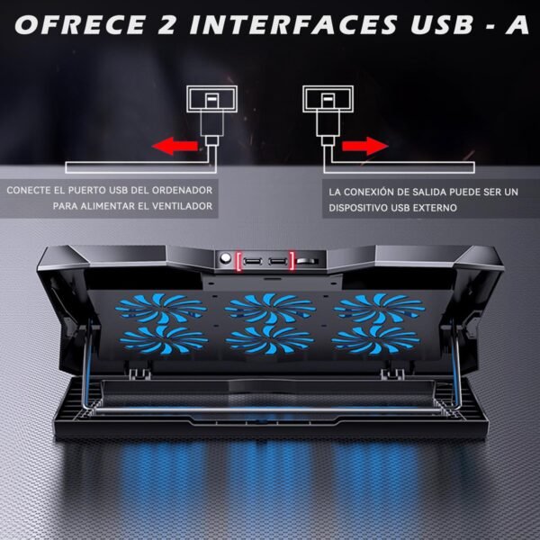 ZORBES® 6 Fans Cooling Pad Stand for Gaming Laptop with RGB Lighting and Dual USB Port, 6 Adjustable Height Angles with LCD Display for Gaming Laptop, Silent Cooling Pad, Supports Upto 17" - Image 3