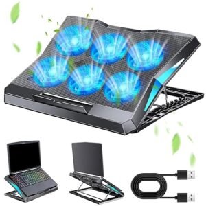 ZORBES® 6 Fans Cooling Pad Stand for Gaming Laptop with RGB Lighting and Dual USB Port, 6 Adjustable Height Angles with LCD Display for Gaming Laptop, Silent Cooling Pad, Supports Upto 17"