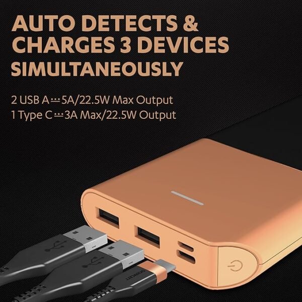 Duracell 20000 MAH Slimmest Power Bank with 1 Type C PD and 2 USB A Port, 22.5W Fast Charging Portable Charger to Charges 3 Devices Simultaneously for iPhones, Android Phones, Smart Watches & More - Image 5